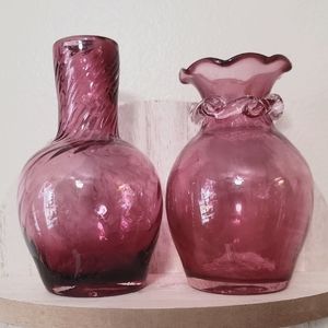 Vintage Cranberry Blown Glass Bud Vase Set